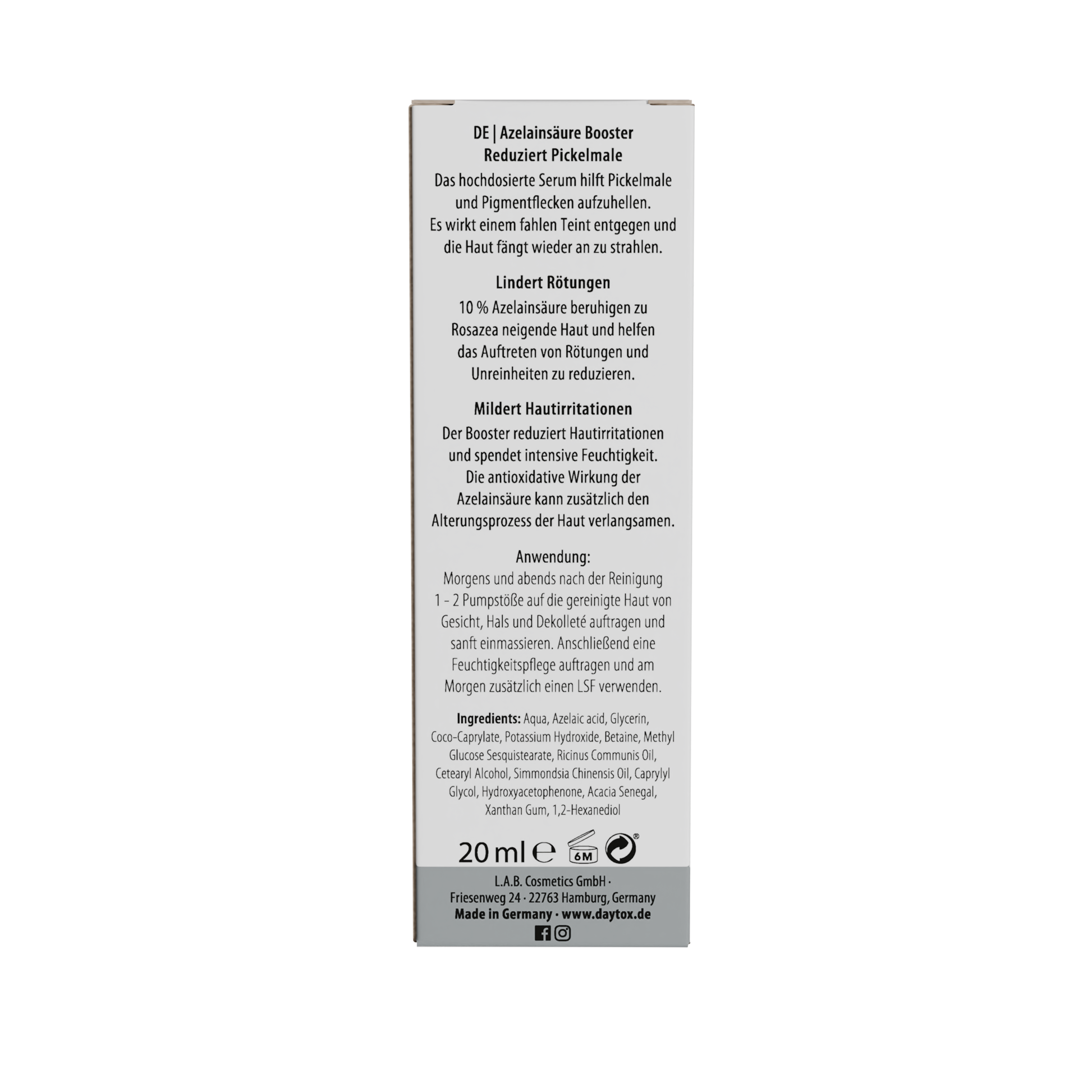Daytox Azelaic Acid Booster Rückseite