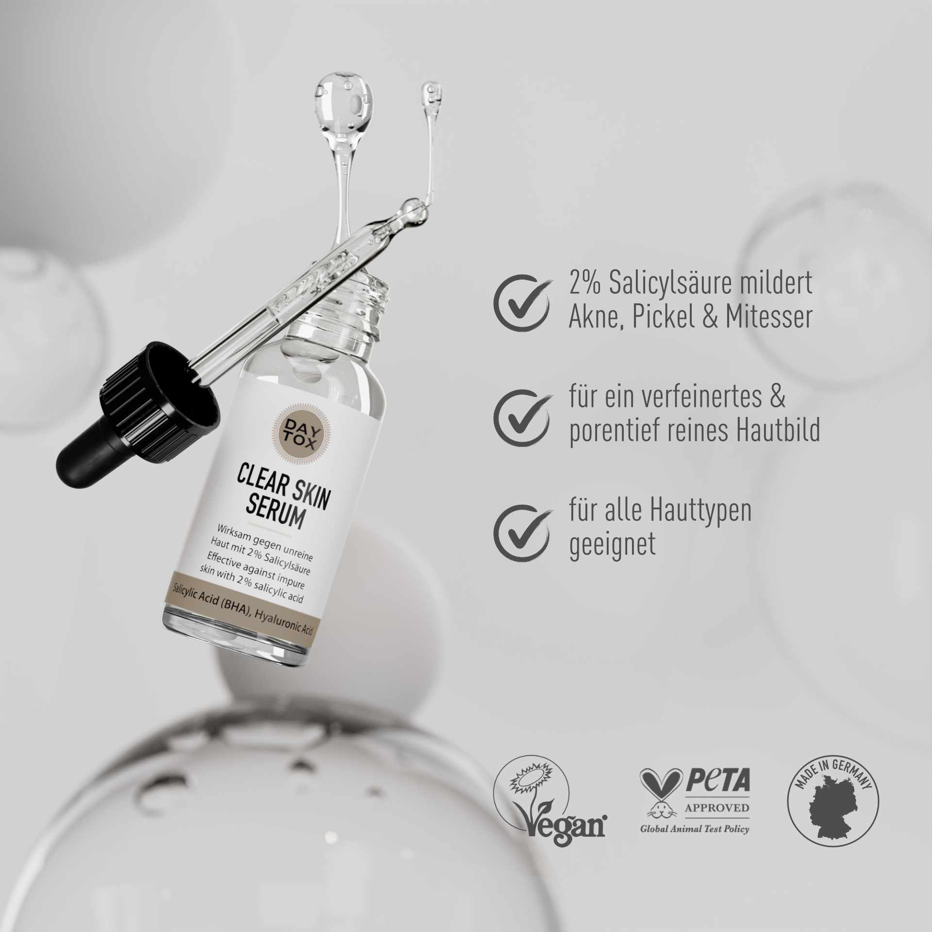 Daytox Clear Skin Serum Wirkung: mindert Pickel, Akne, verfeinert Hautbild