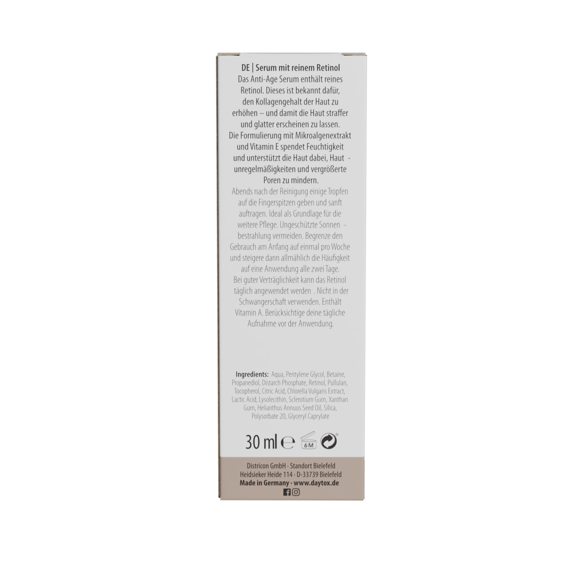 Daytox Retinol Serum Rückseite Verpackung
