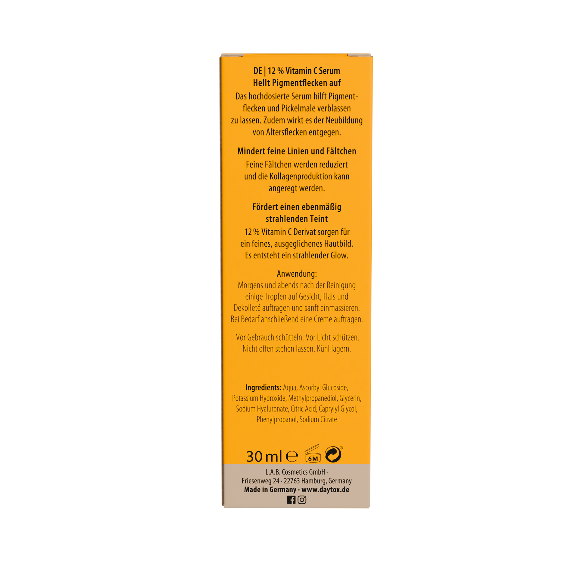 Daytox Vitamin C Serum Rückseite der Verpackung